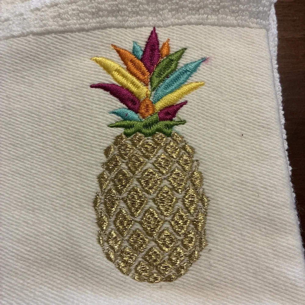 Embroidered Pineapple Kitchen Towels 100% Cotton Set of 2 16